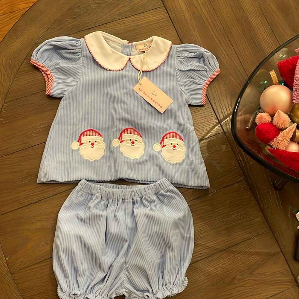 Smocking Bird new with tags corduroy Santa bloomers set